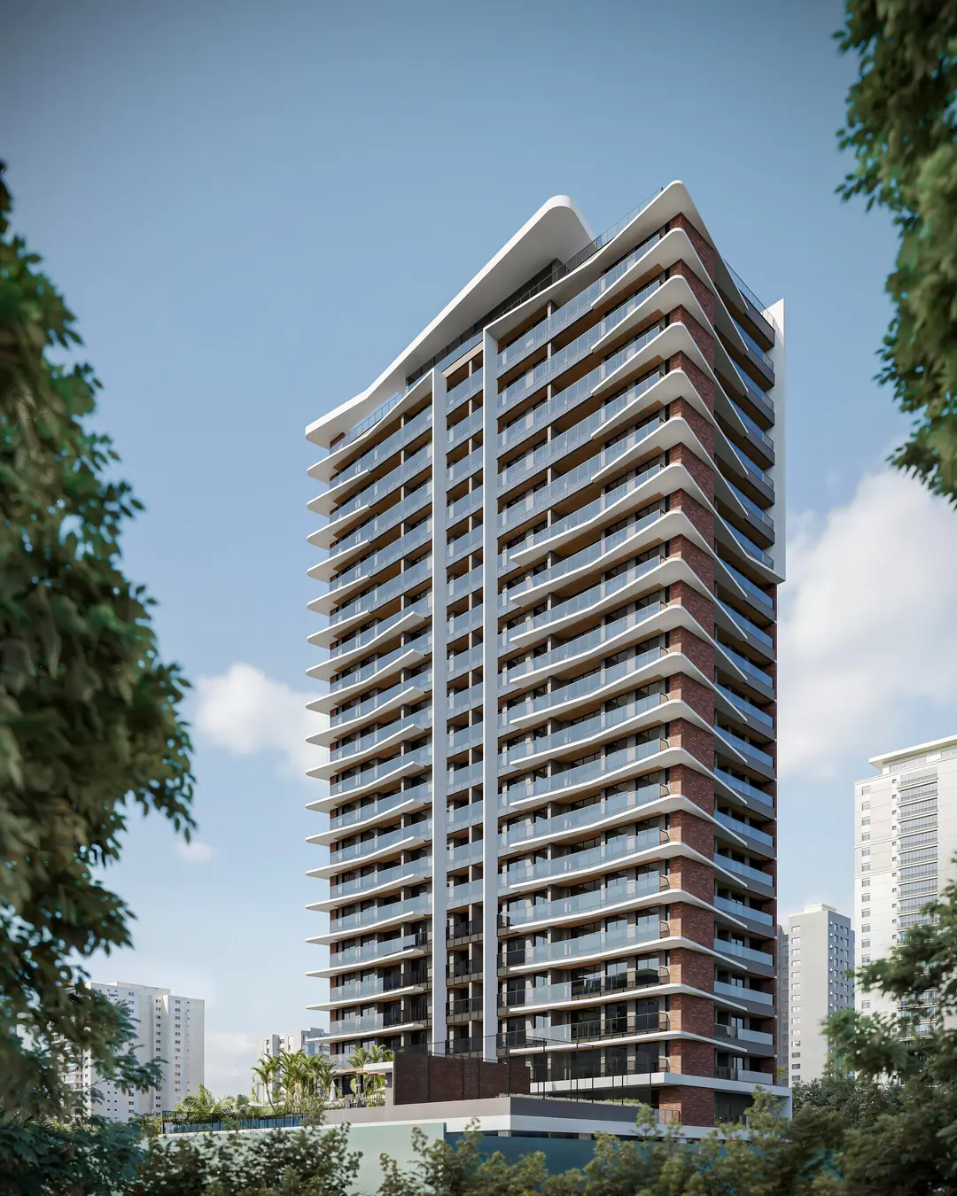 Torre residencial de linhas curvas, projeto da Coliseo Engenharia